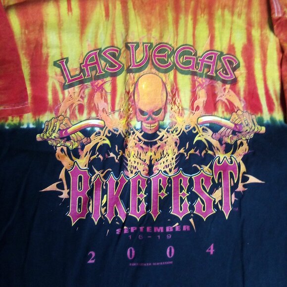 Vintage Las Vegas Bikefest 2004 Flame Fire Tie Dye T-Shirt - Picture 1 of 5